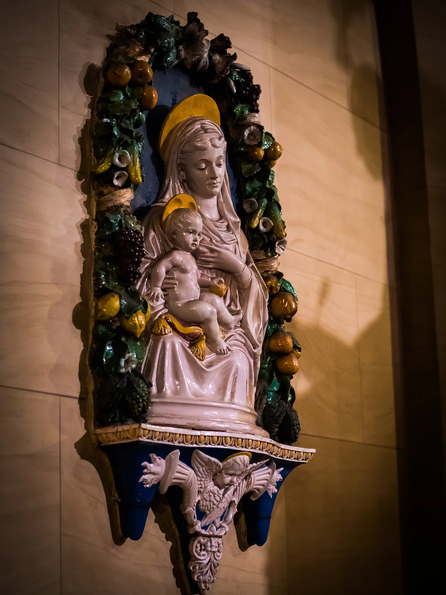 The Virgin & Child, 19th c., Della Robbia style, gospel-side aisle Photo by Ricardo Gomez