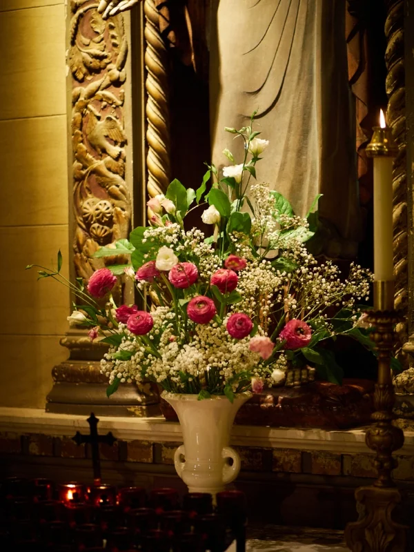 Flowers at the Shrine of the Sacred Heart. Photo by Ricardo Gomez