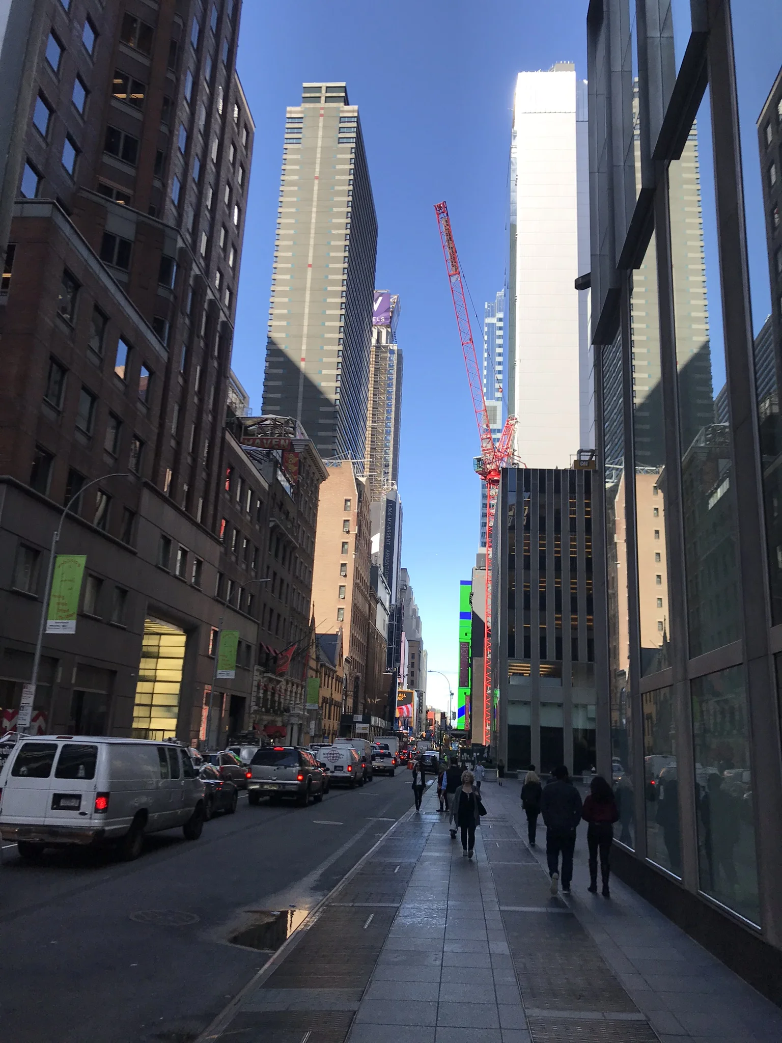 A tower construction crane across West 47th street from Saint Mary's. Photo by the Rector