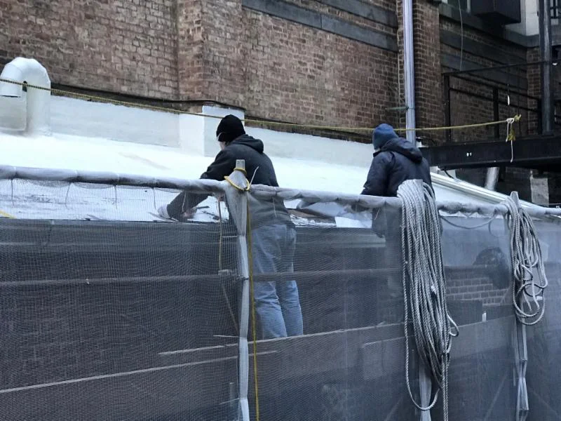 A new gutter is being installed on the roof over the side aisle of the church. The drainage pattern has been redesigned to handle better the large amount of water that flows into the interior courtyard between the rectory and the parish house. Photo by the Rector