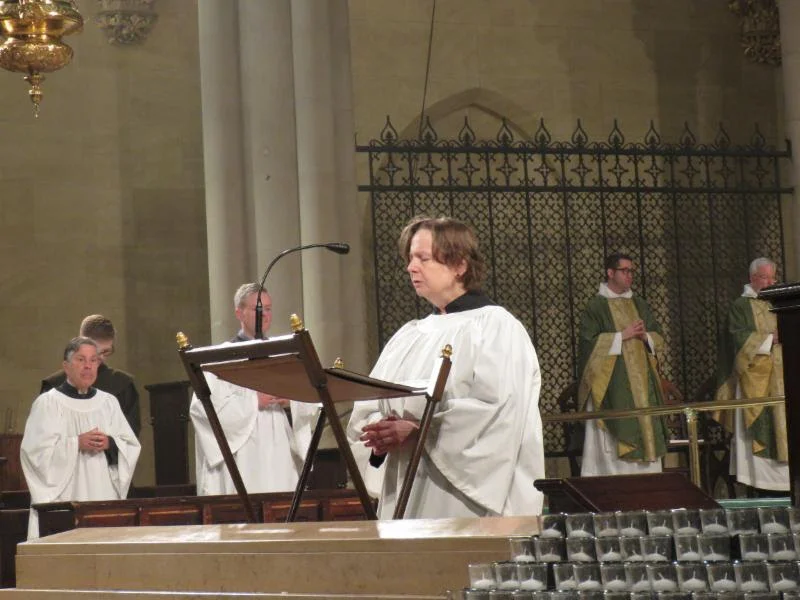 Marie Postlewate chanted the prayers of the people. Photo by Damien Joseph SSF
