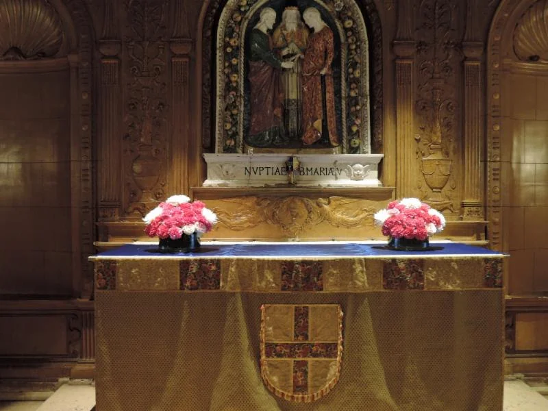 Saint Joseph's Chapel. Flowers are moved from larger to smaller arrangements by our thrifty Flower Guild. Photo: Clark Mitchell
