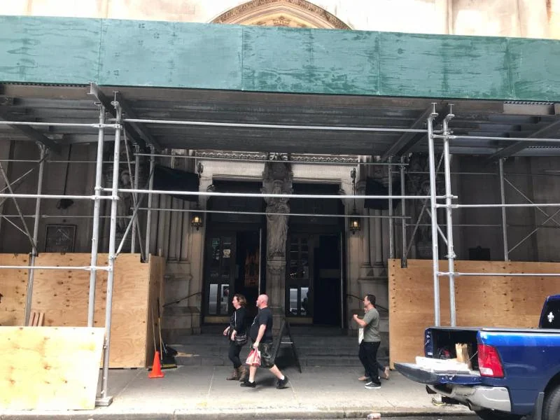 The new sidewalk shed under construction. Photo: Stephen Gerth