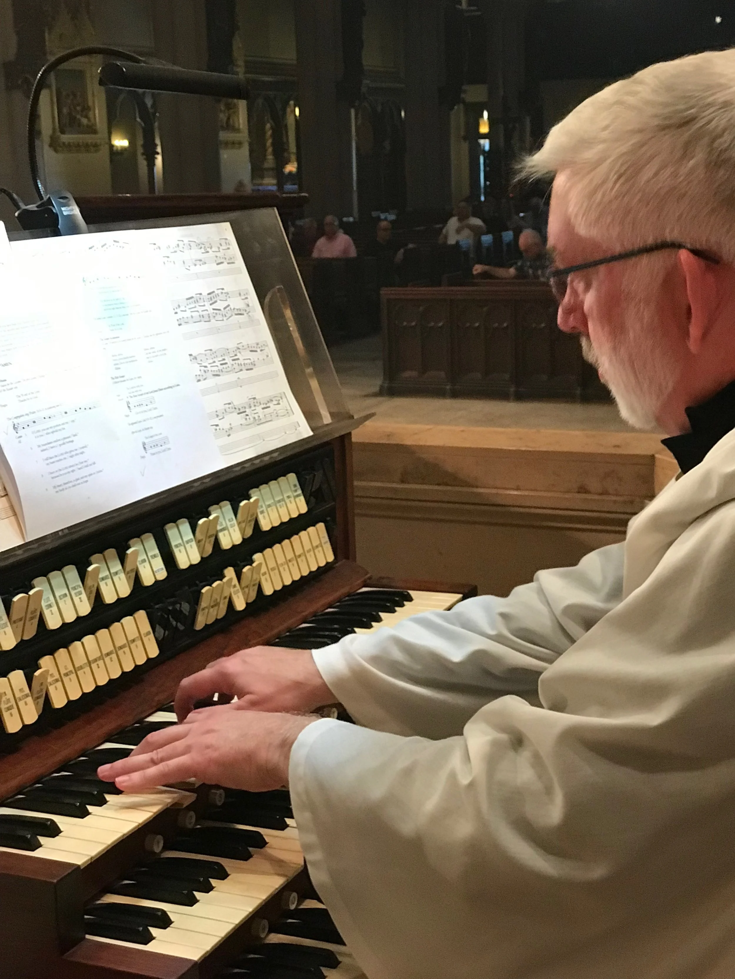Parishioner Clark Anderson played the Solemn Mass on Sunday, June 30, 2019, while Dr. David Hurd was attending the annual meeting of the Association of Anglican Musicians. Photo: Damien Joseph SSF