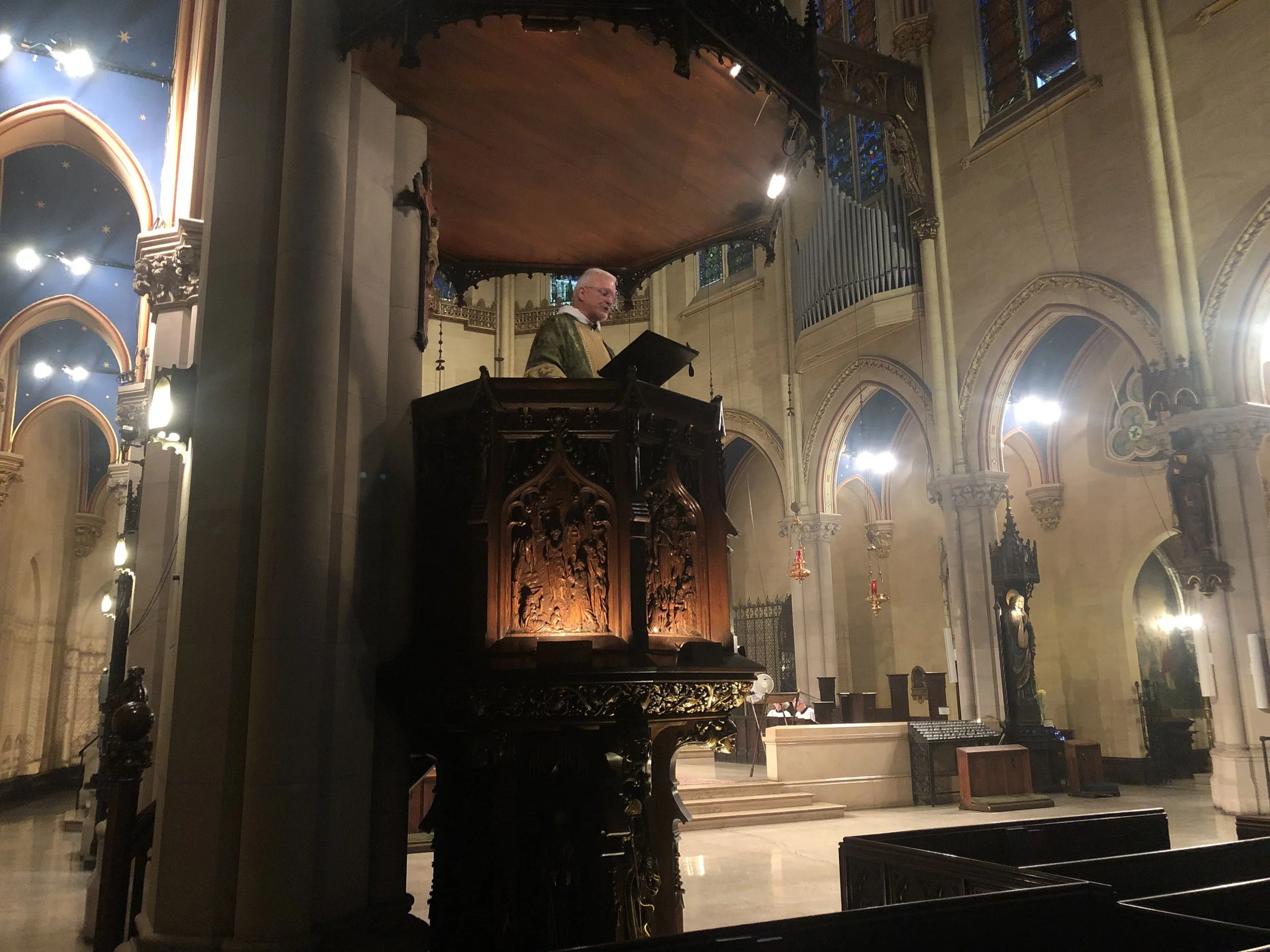 Father Jim Pace was the celebrant and preacher at the Solemn Mass on Sunday. Photo: Brendon Hunter