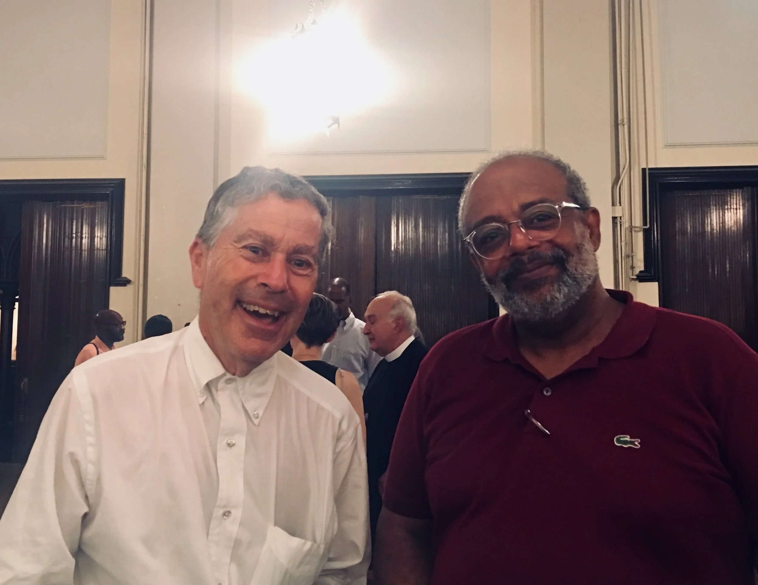 Parishioners Kenneth Isler (L) and Blair Burroughs at Coffee Hour after the Solemn Mass. Photo: Renee Pecquex