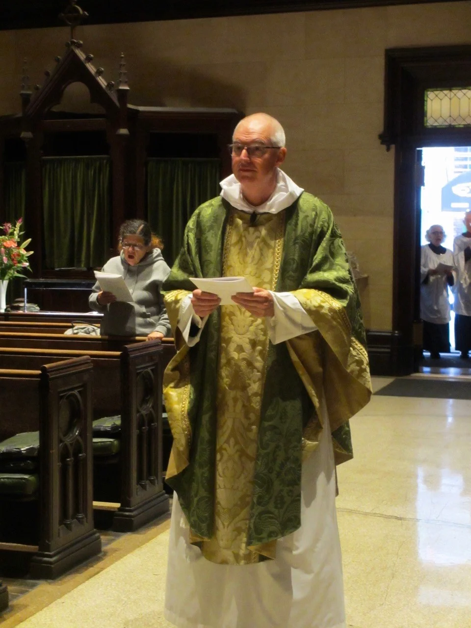 Father Gerth prepares to chant the dismissal last Sunday. Photo: Mary Jane Boland