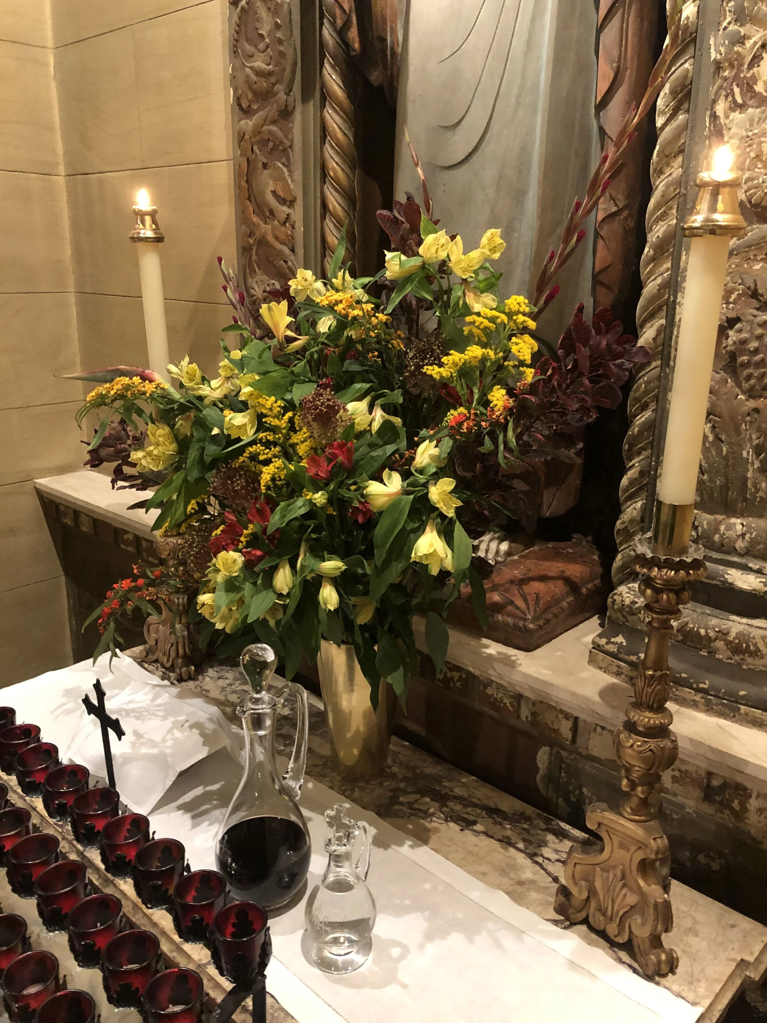 The gifts of Bread and Wine are placed at the Sacred Heart Shrine before Mass. Photo: Brendon Hunter
