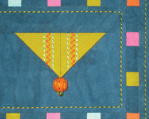 Machine stitching on prairie point and simple machine quilting outlining piecing Trio quilt from book, Precision & Panache