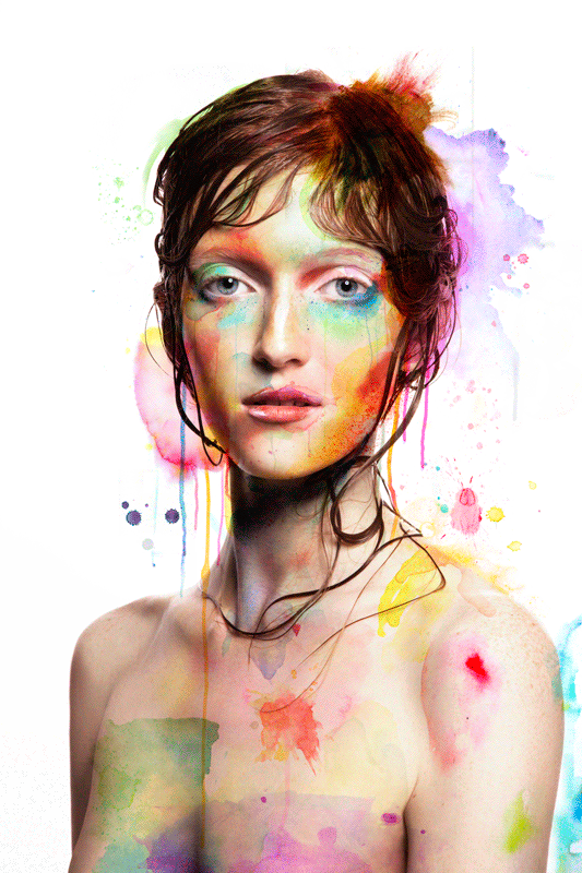 Watercolor graphicsAfter creating the design using watercolors on paper. The images were imported into Photoshop and manipulated and overlaid on the final retouched image.