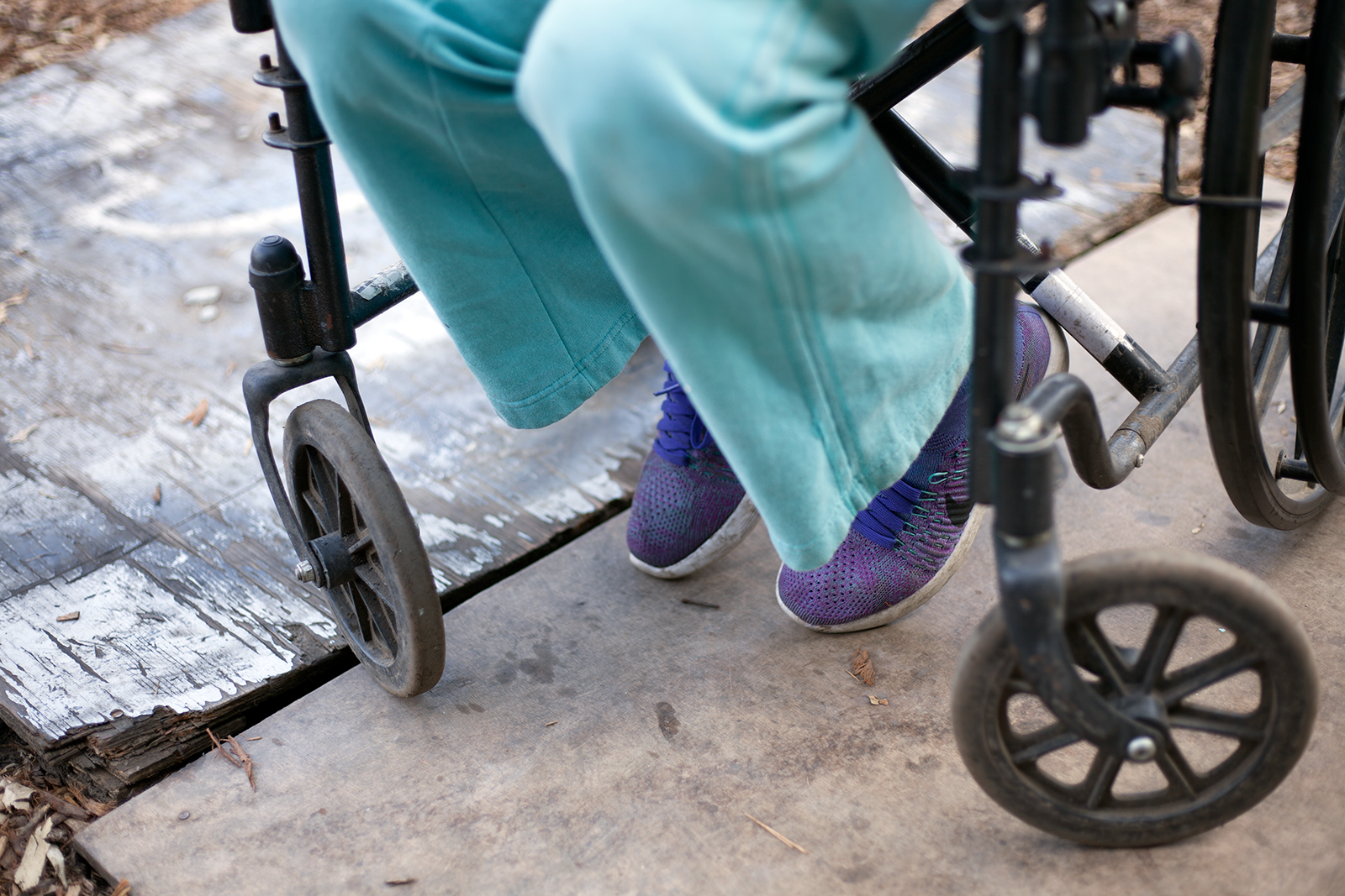 In Verduzco's previous residence, which was a small tent, she had a makeshift ramp built for her wheelchair.