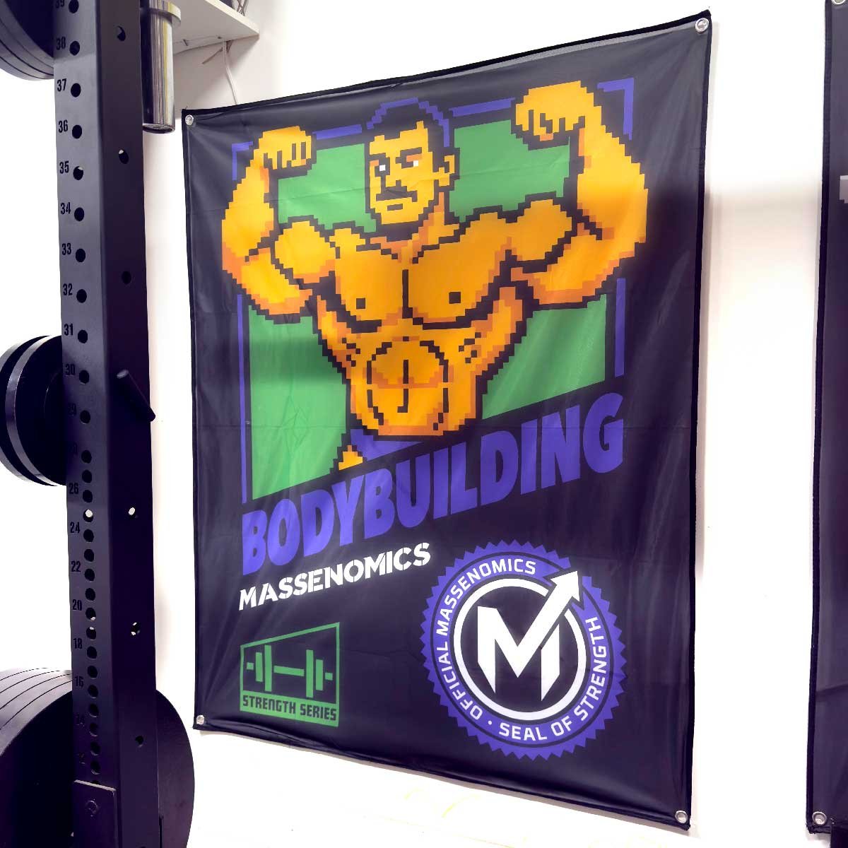 bodybuilding 8 bit flag on wall