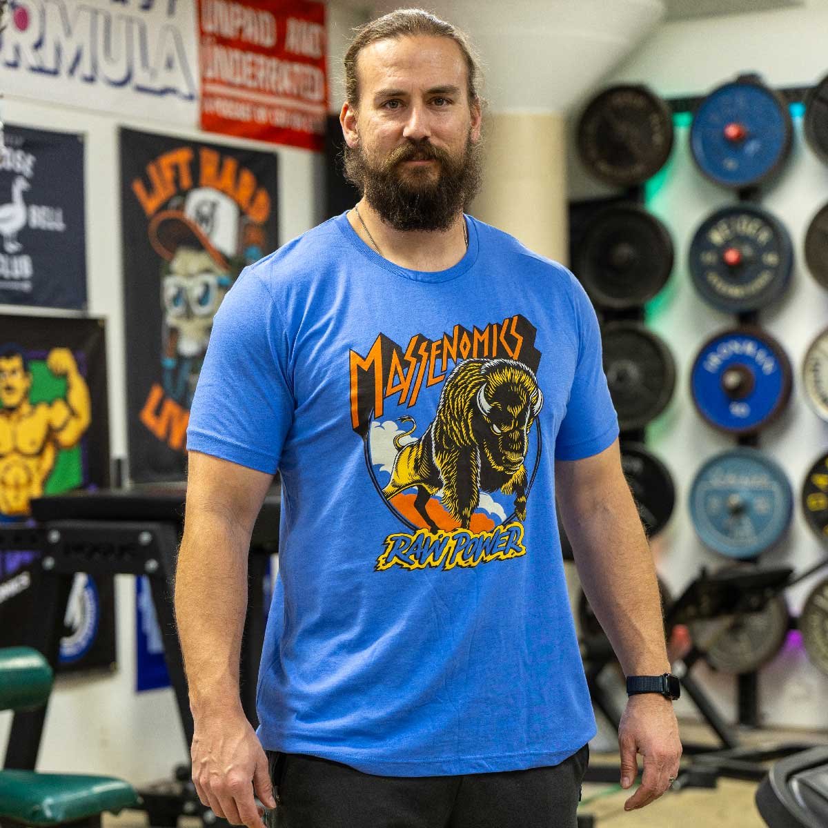 raw power tee on model