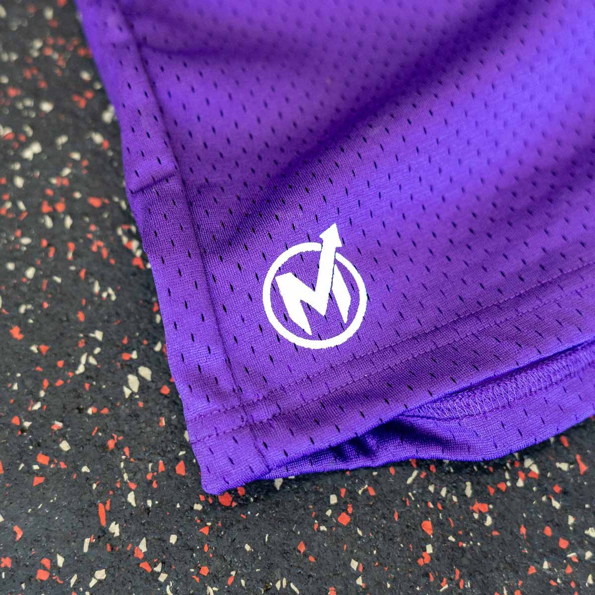 purple shorts m logo