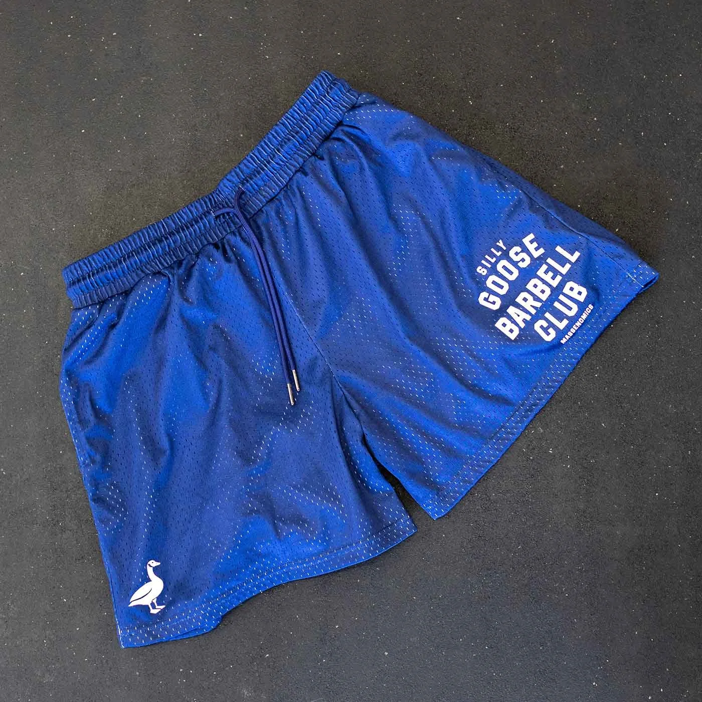 silly goose barbell club shorts flat