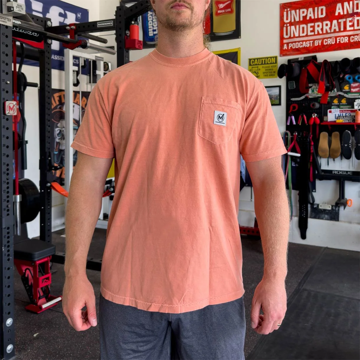 pocket tee on model