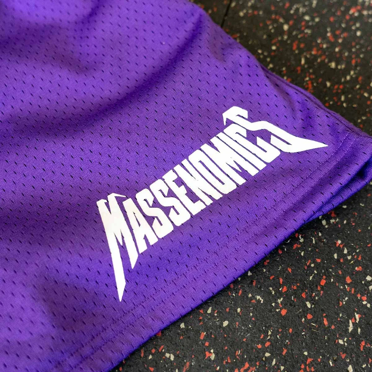 purple shorts imprint detail