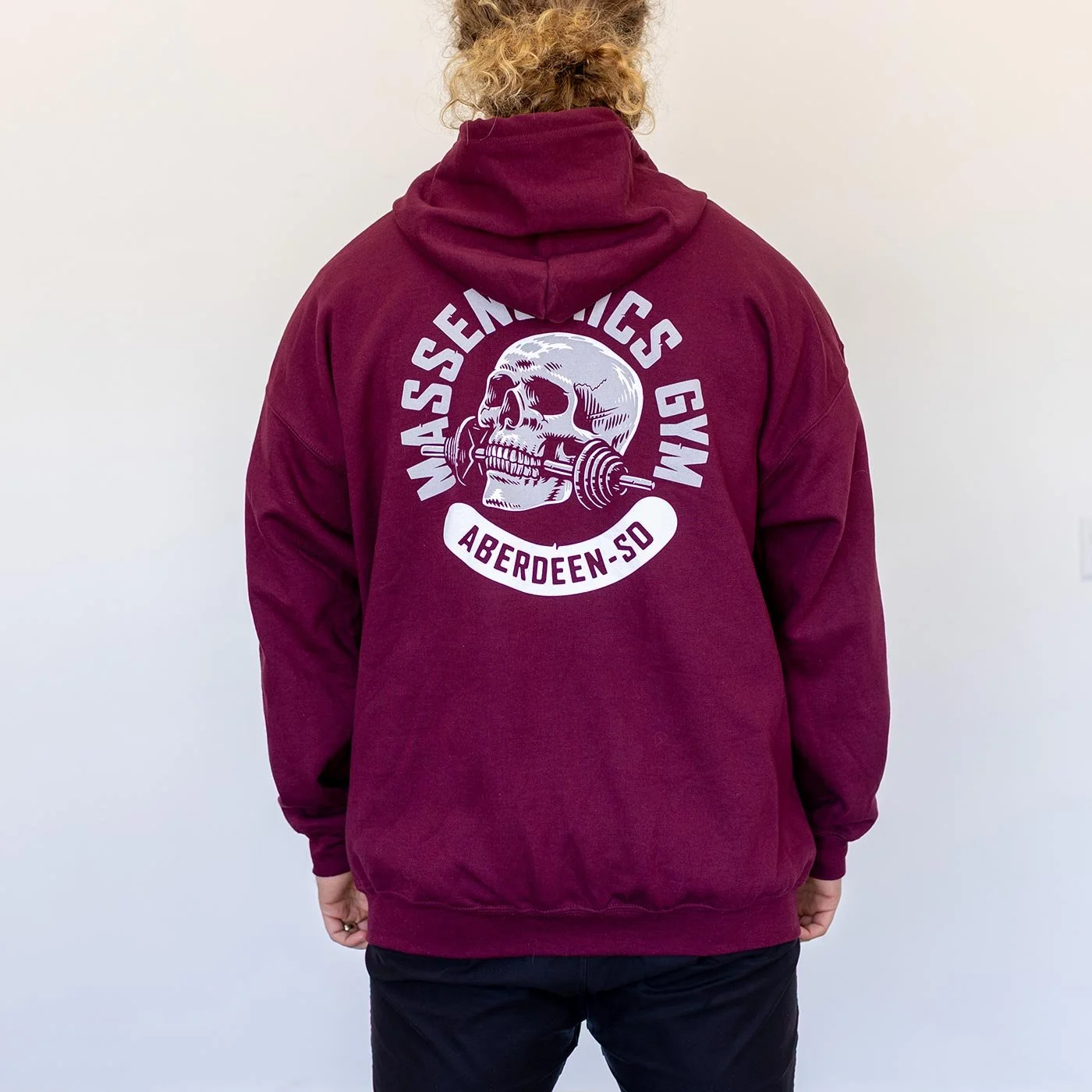 gym skull hoodie model back