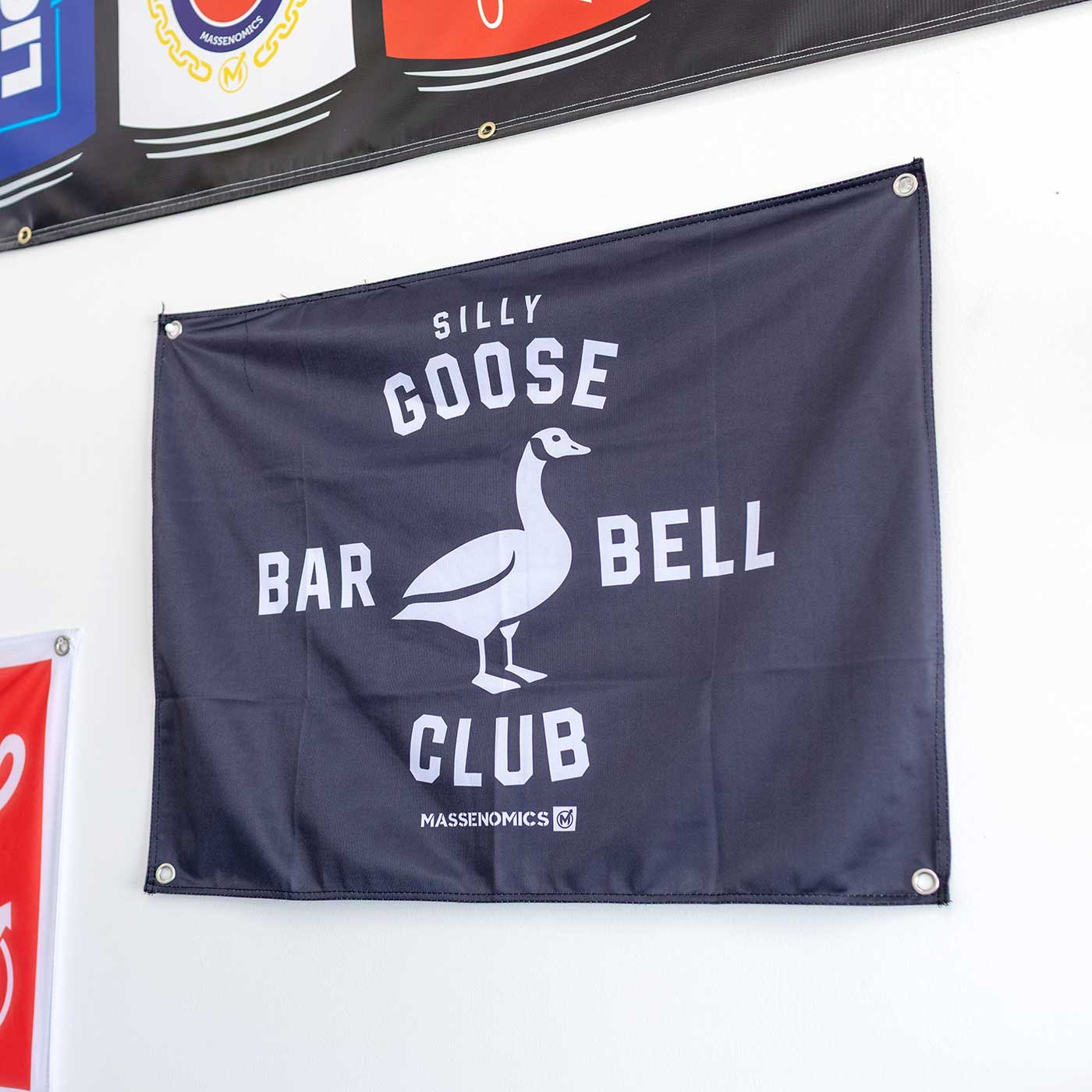 silly goose barbell club flag detail