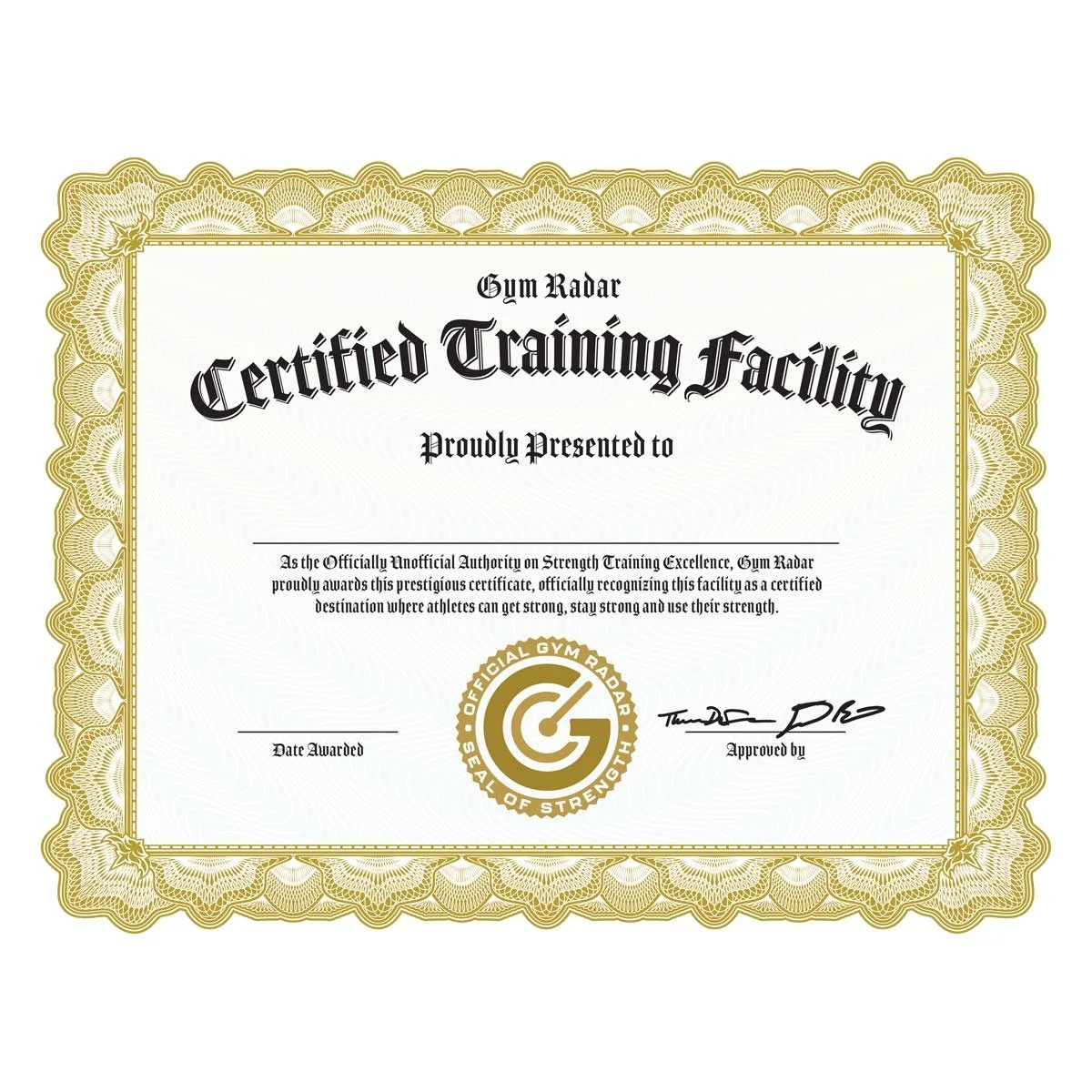 gym radar certificate
