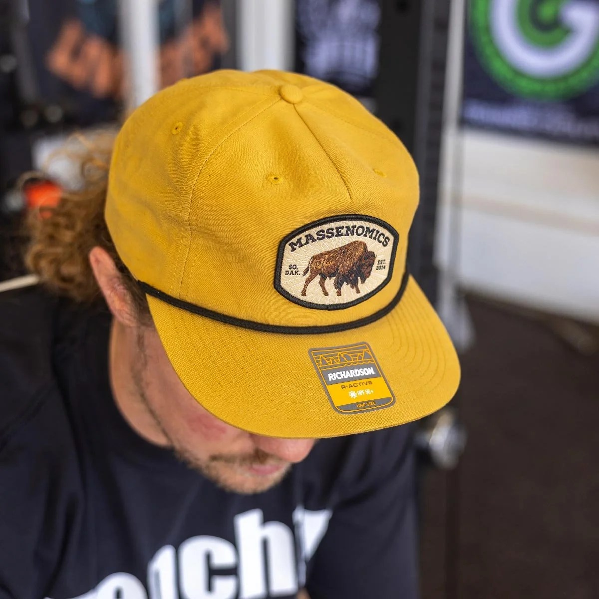 bison patch hat on model