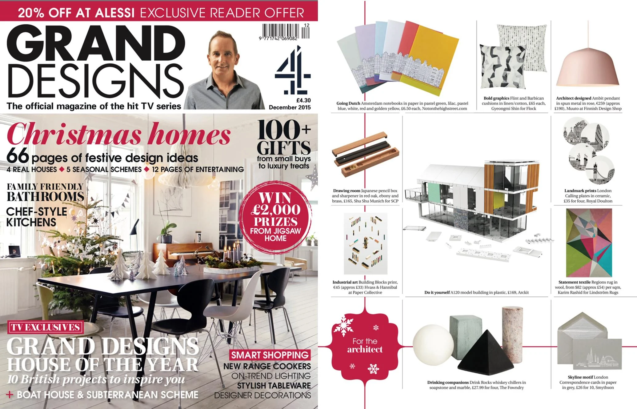 Grand Designs Dec 2015 Flint and Barbican cushions featured in Grand Designs' gift guide for the architect in your life.