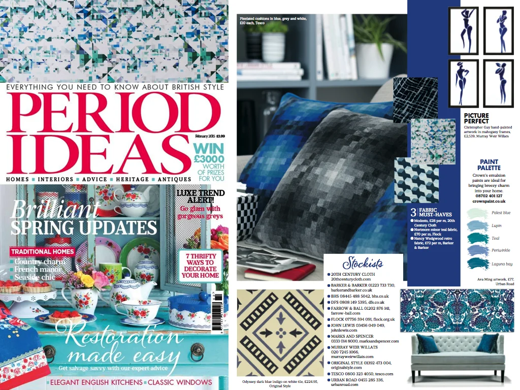 Period Ideas Feb 2015 A swatch sample of Northmore Minor in Teal featured in this page all about decorating with blue hues.