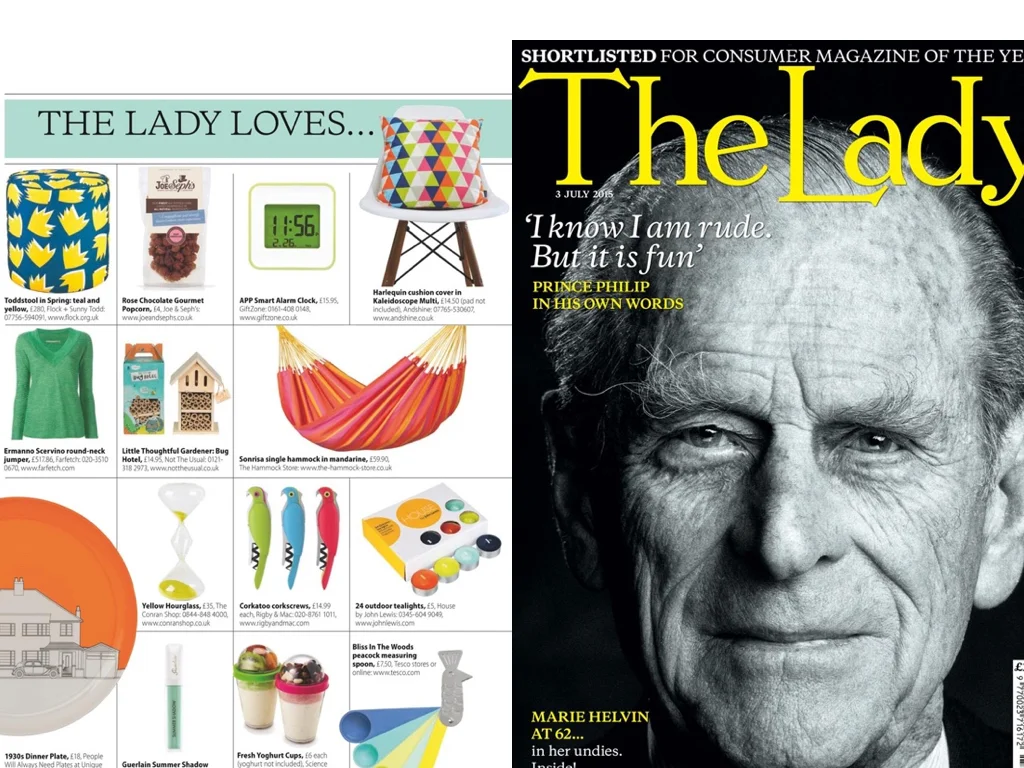 The Lady July 2015 Our Toddstool footstool in collaboration with Sunny Todd Prints is featured in the LADY LOVES section of the magazine.