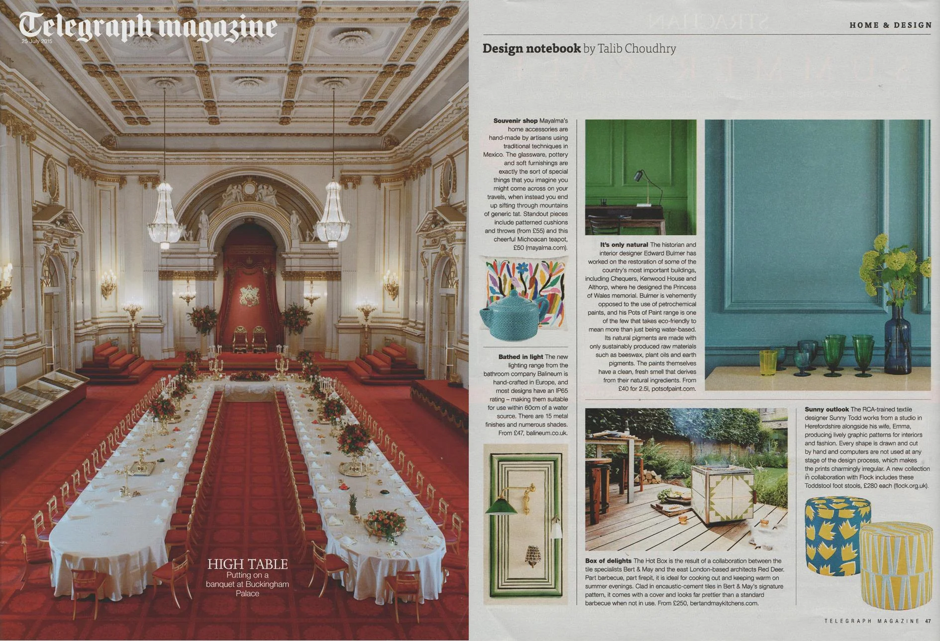 The Telegraph Magazine July 2015 Our super sunny 'Toddstools' in collaboration with Sunny Todd Prints are featured in this Design Notebook page.