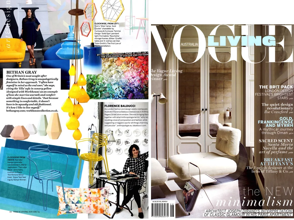 Vogue Living Feb 2015 Northmore Minor cushion featured in this colourful British Designers edit.