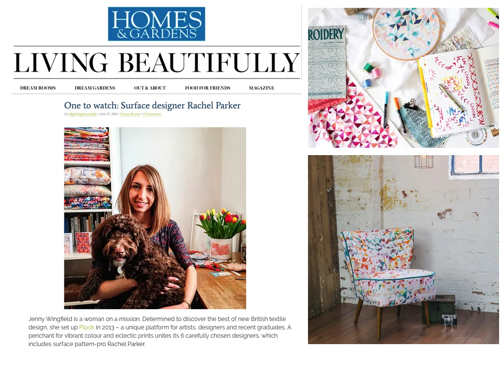 Homes&Gardens Living July 2016 Rachel Parker is the "One To Watch" ! This is a lovely article by Homes and Gardens online blog featuring one of our star designers- Rachel Parker and how she creates her beautiful patterns. Read the full article here....