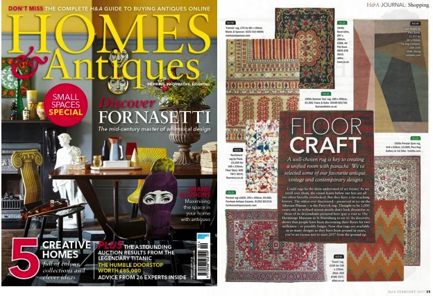 Homes&Antiques Feb 2017 The Northmore rug designed by Rachel Parker in collaboration with FLOOR_STORY is featured in this Homes &Antiques article about making a statement room with a rug.