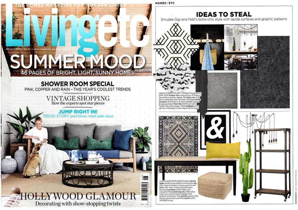 Living Etc Aug 2017 Flint fabric designed by Gyeongmi Shin is shown in this month's Living Etc, talking about decorating with monochrome and modern pattern.