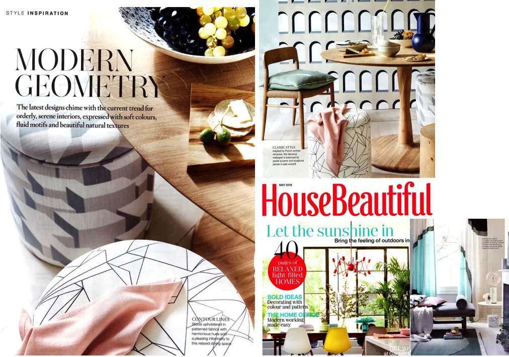 House Beautiful, May 2019 Cracked Ice and Flint cushion used for these beautifully styled shots all about embracing the new modern geometrics.
