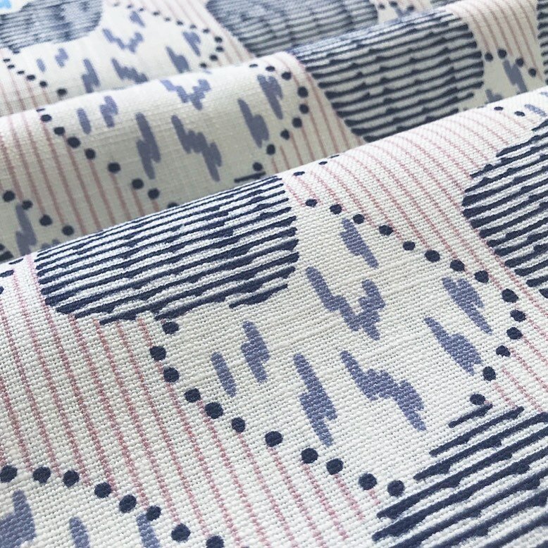 I think we all need something soothing right now 🍥🍥🍥 Super soft ripples of our Rocks fabric based on a beautiful dress fabric archive print from 1910 in the softest of dusky pinks and lilac. Perfect for making squishy upholstery and huggable cushi