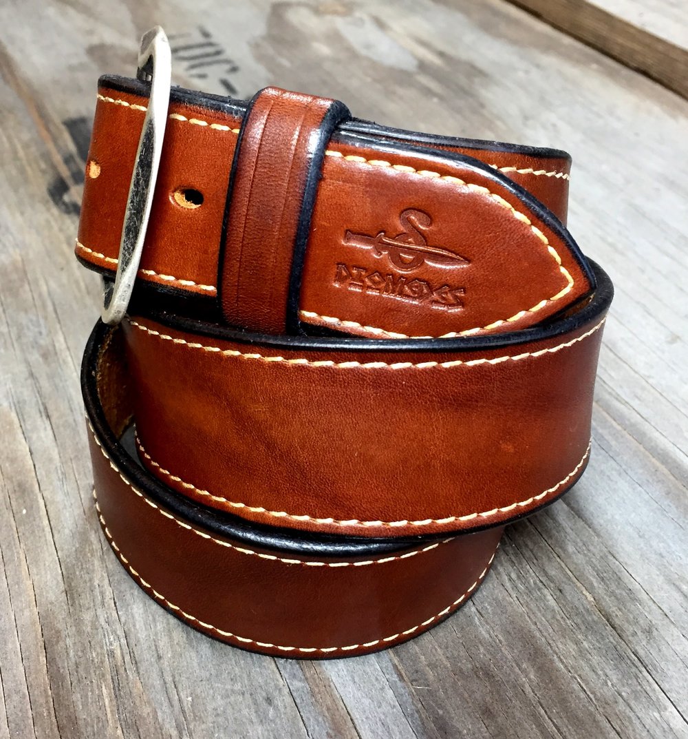 Le Camp brown leather belt contrast stitching