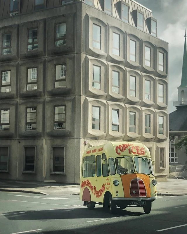 Ice cream makes anything better
.
.
.
#retro #van #vanlife #retrovan #contrasts #brutalism #60s #shadows  #naturallight #streetphotography #iphoneonly #icecream #icecreamman #devon #plymouth #devoncream #cobblesices #morning #motivation #snapseed #vi