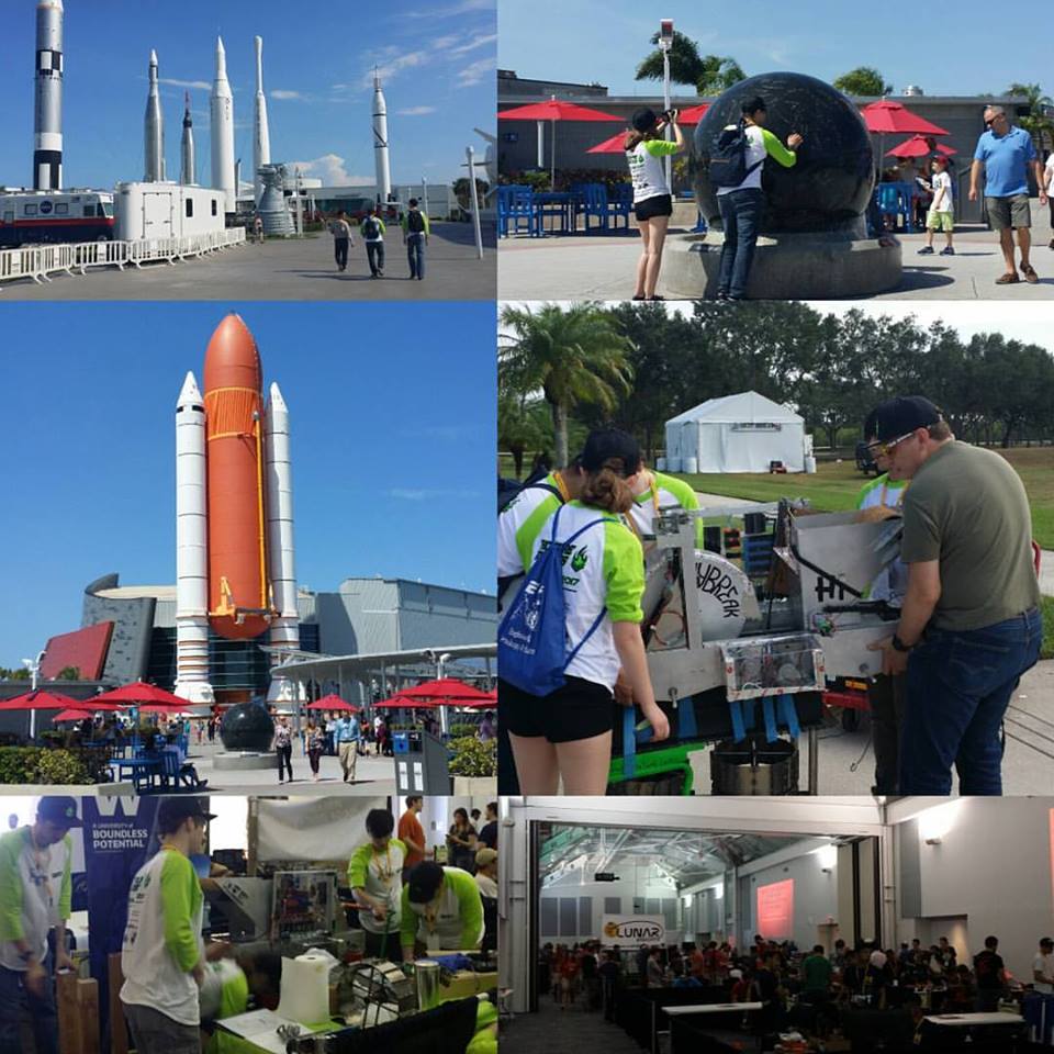 "Day one of the NASA RMC, full of sunshine, rockets and our mining robot Daybreak!"