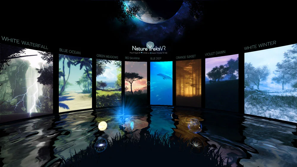 An in-game screenshot of NatureTreksVR. I’m currently collaborating with the developer - Greener Games - to bring therapeutic settings and DBT skills to inmates (Carline, 2018).