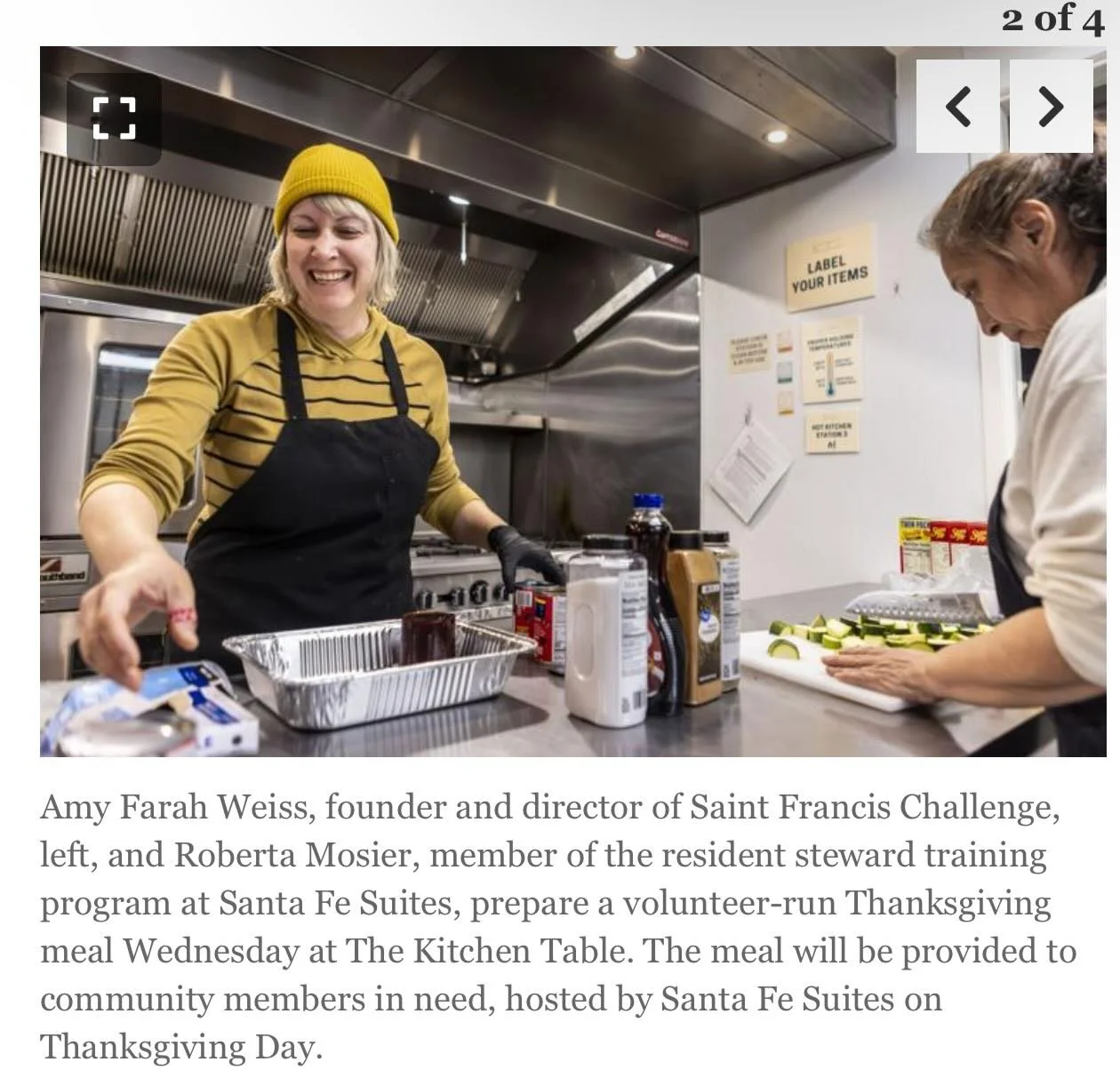 Happy Thanksgiving! Saint Francis Challenge and our Resident Steward training pilot made the news in the Santa Fe New Mexican this morning&mdash;showcasing our preparation of a Thanksgiving feast for residents of Santa Fe Suites. 

Thanks to everyone