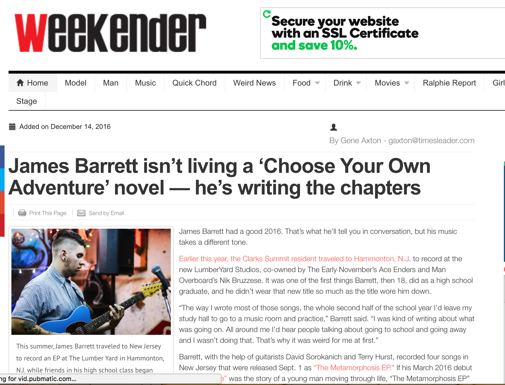 "James Barrett isn’t living a ‘Choose Your Own Adventure’ novel — he’s writing the chapters Click to edit publication or publisher name"