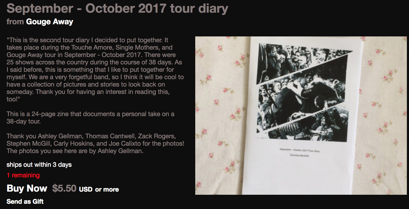 Gouge Away Fall 2017 Tour Zine
