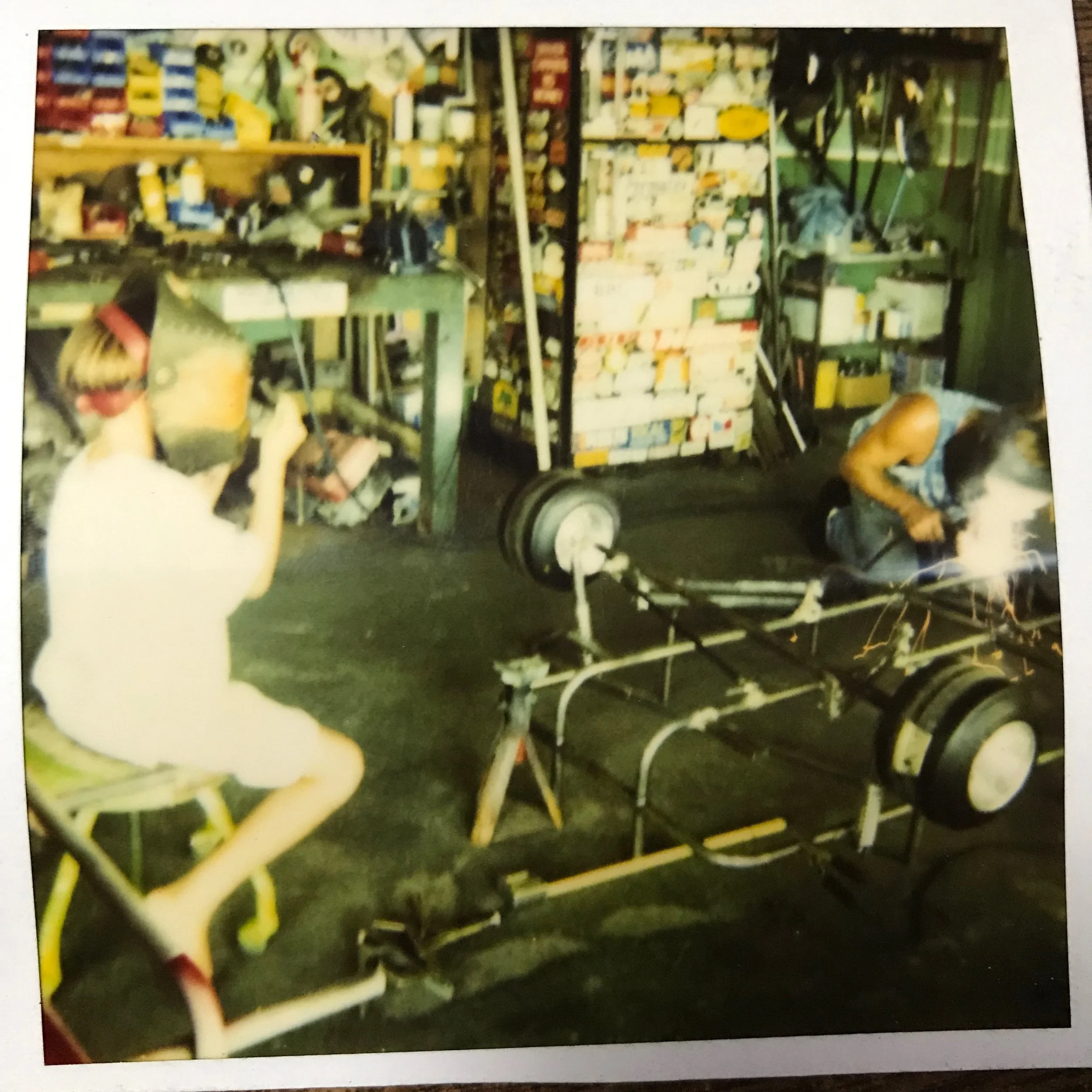 Shawn and his bro building a minitrailer for owner of Lghtning Magazine in Japan to pull behind his moped