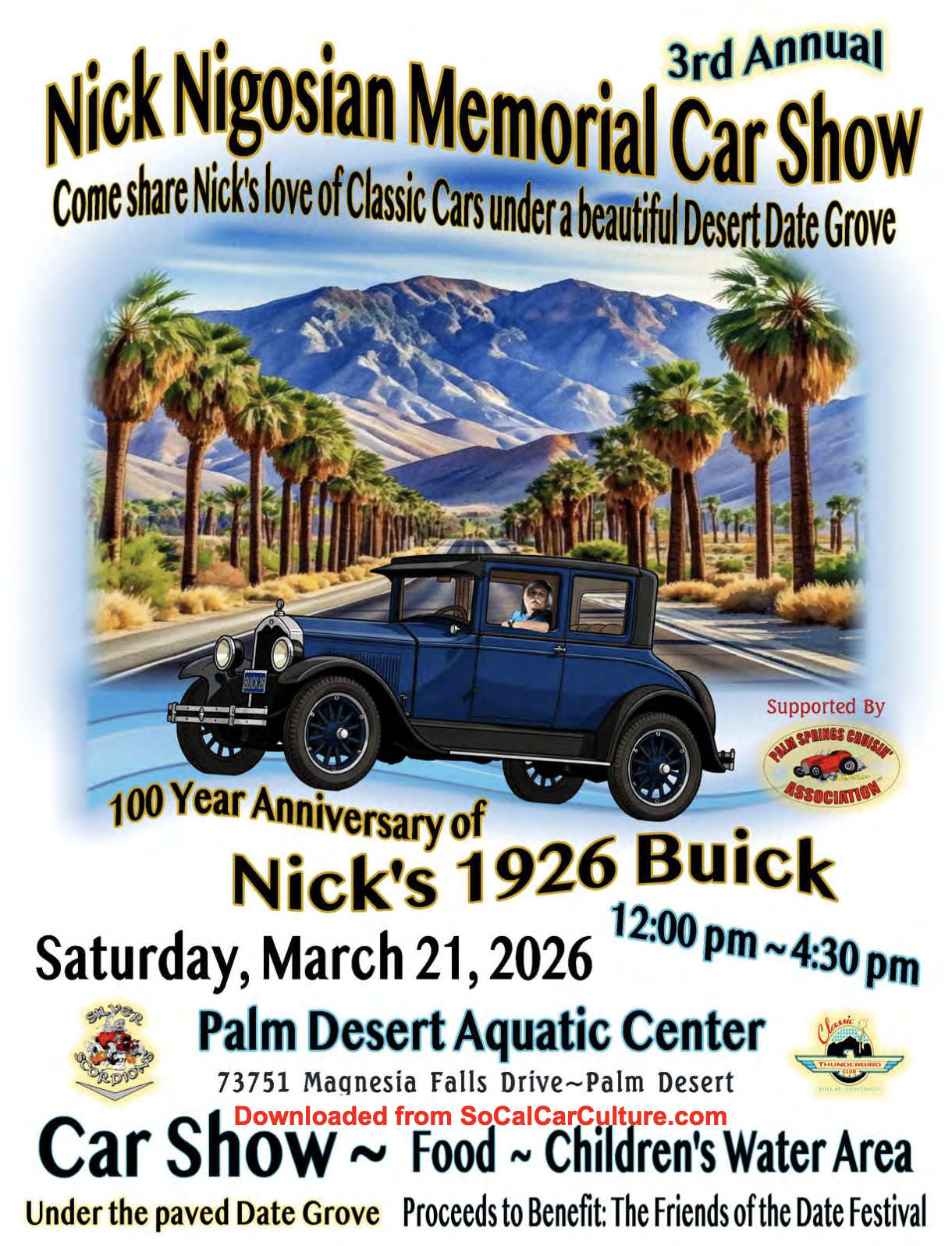 The 3rd Annual Nick Nigosian Memorial Car Show - Palm Desert :  March 21st 