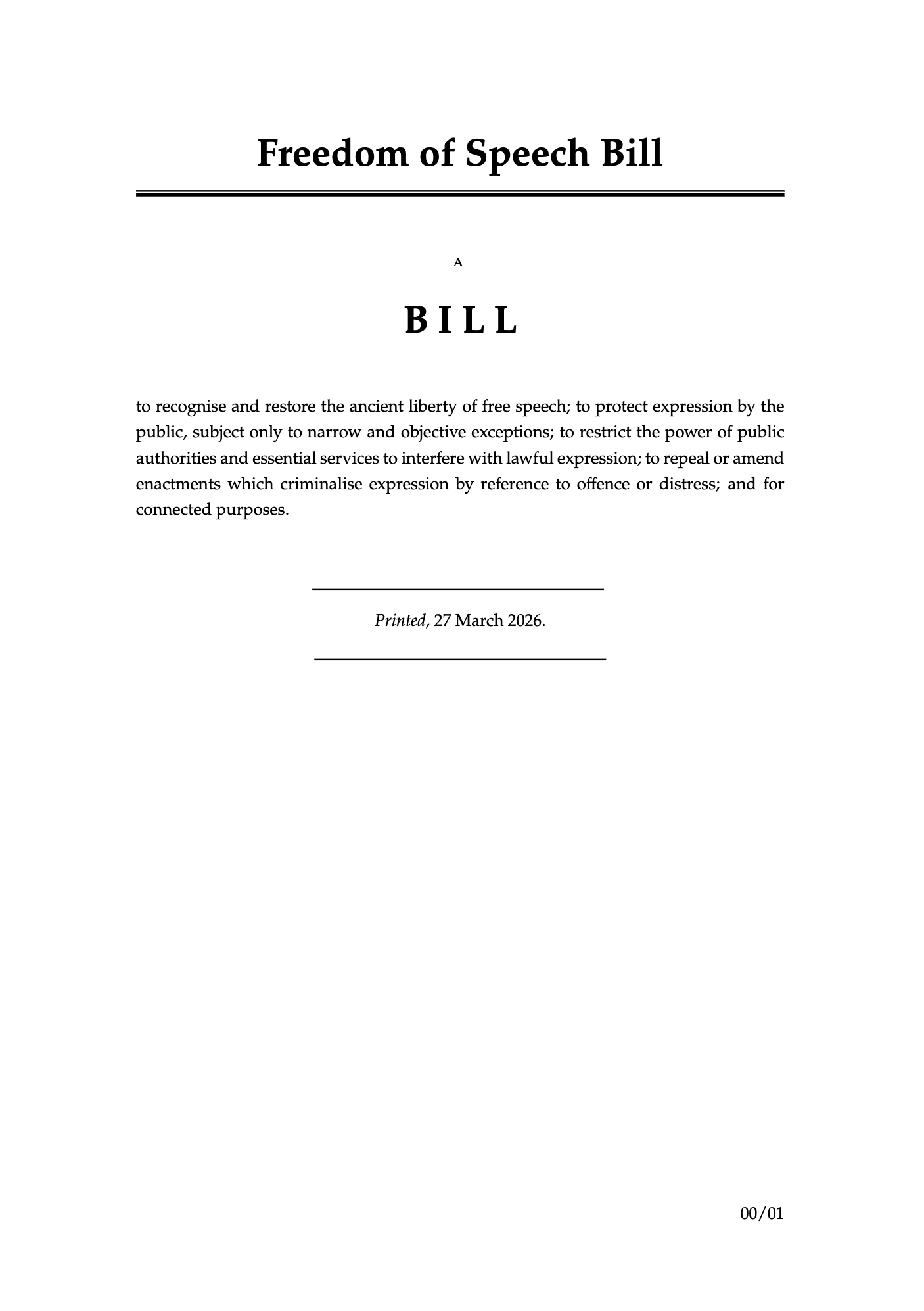 The Freedom of Speech Bill (2026)