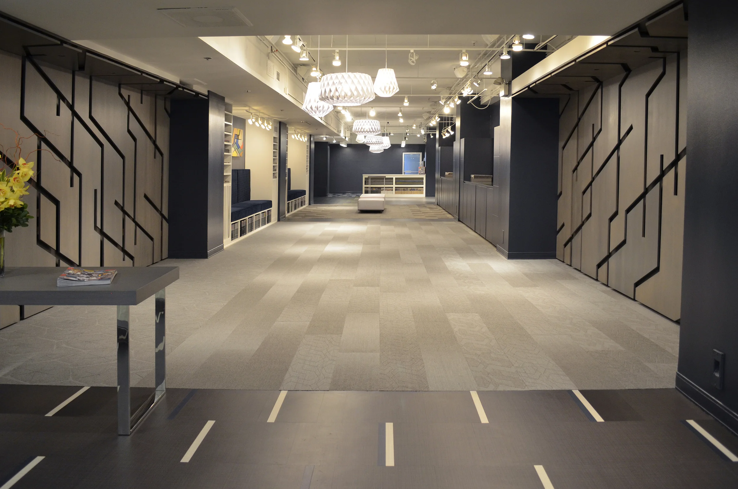 2015 - CNC Cut, Custom Oak Veneered Wall Panels, Product Displays, Upholstered Ottomans, Upholstered Banquettes and Built-in Storage