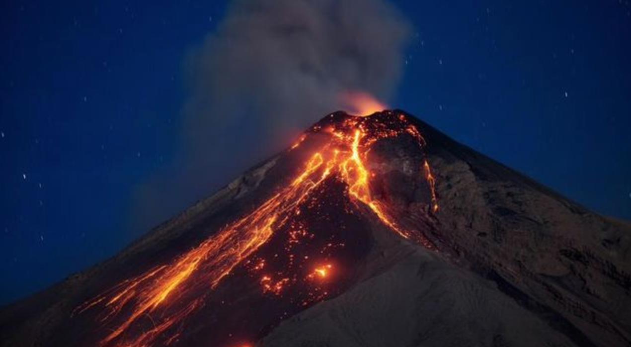 Eruption Of Volcan De Fuego The Volcano Of Fire Under The Same Moon
