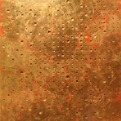 "Fools Gold" oil and spray paint and faux gold leaf on wood 48” x 48”