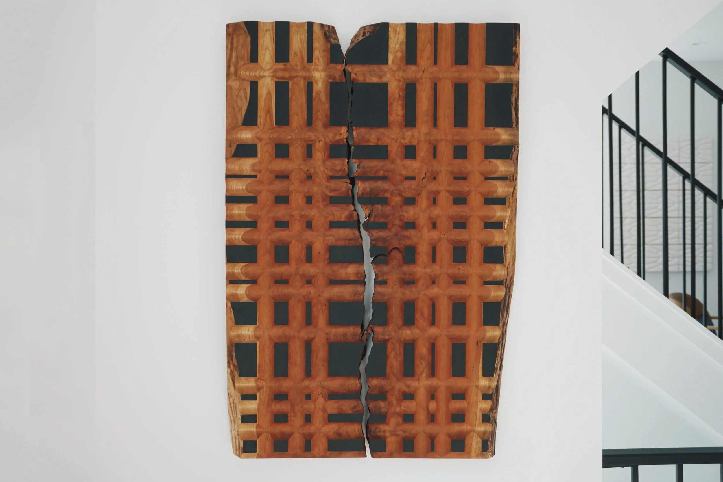    Pixels (Fractured)  , black cherry and enamel, 36 x 25 inches 