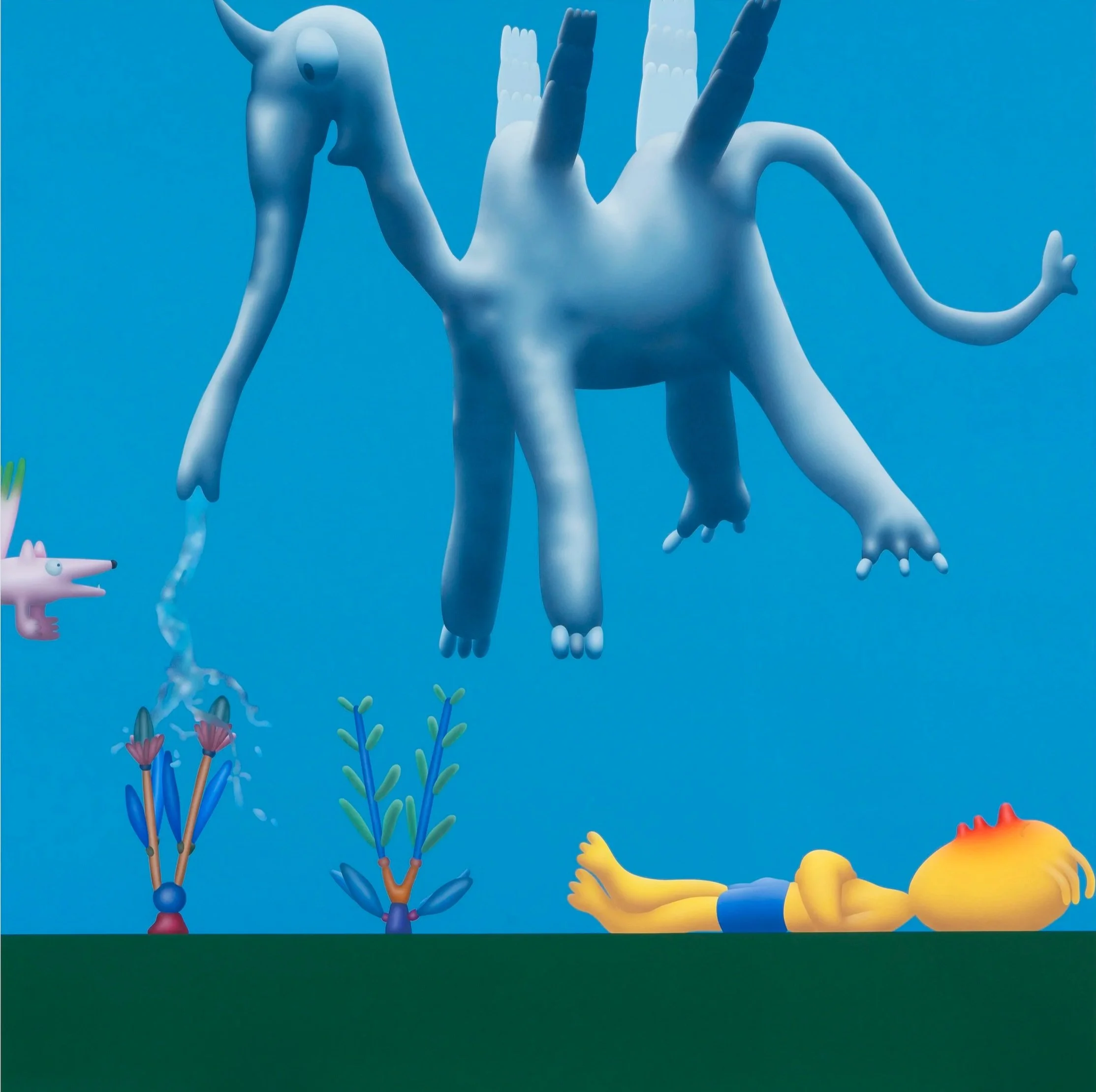    Piri the Dreamer and Flying Coyote in the Garden (in Good Company) #67  , flashe on canvas, 59 ¼ x 59 ¼ inches 